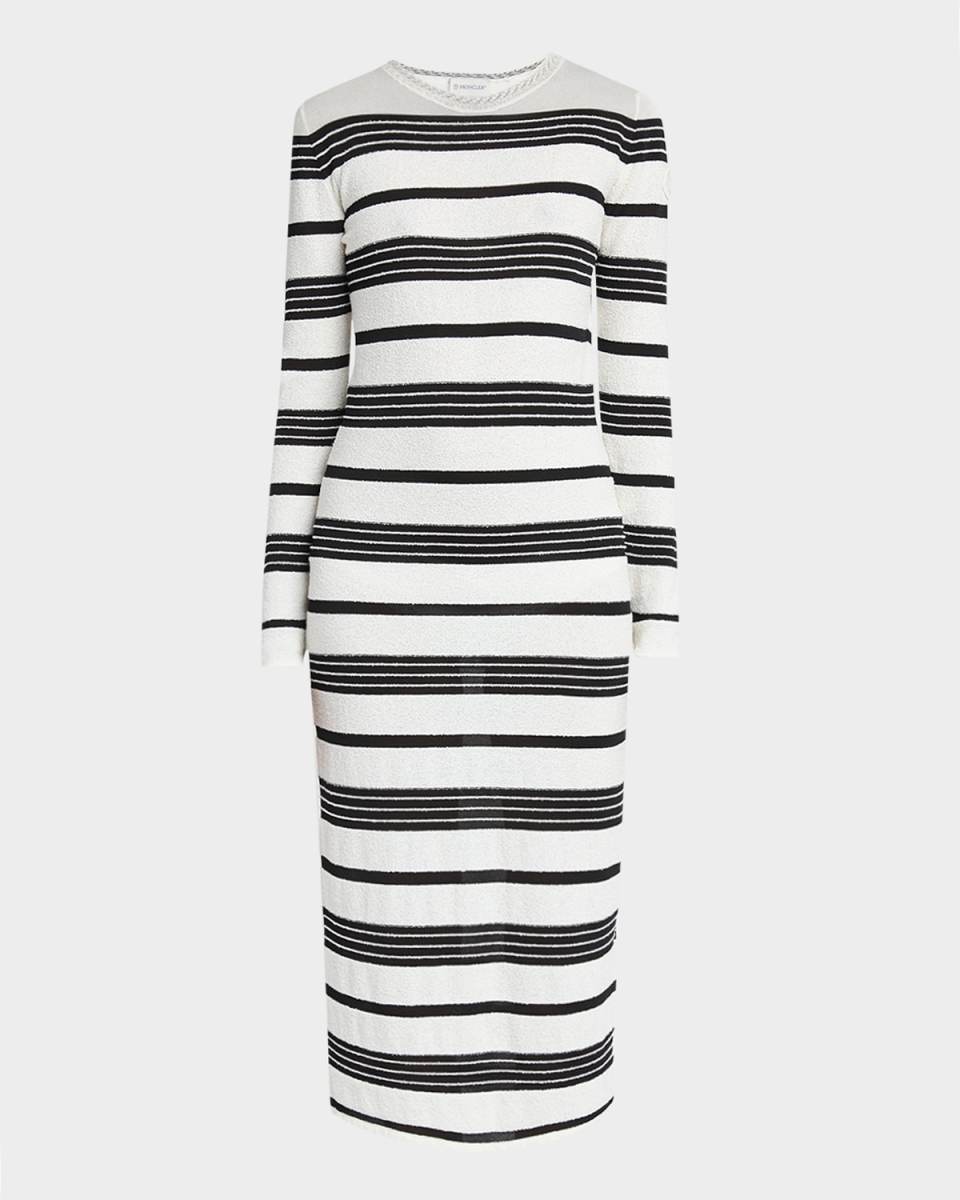 Stripe Long-Sleeve Midi Dress
